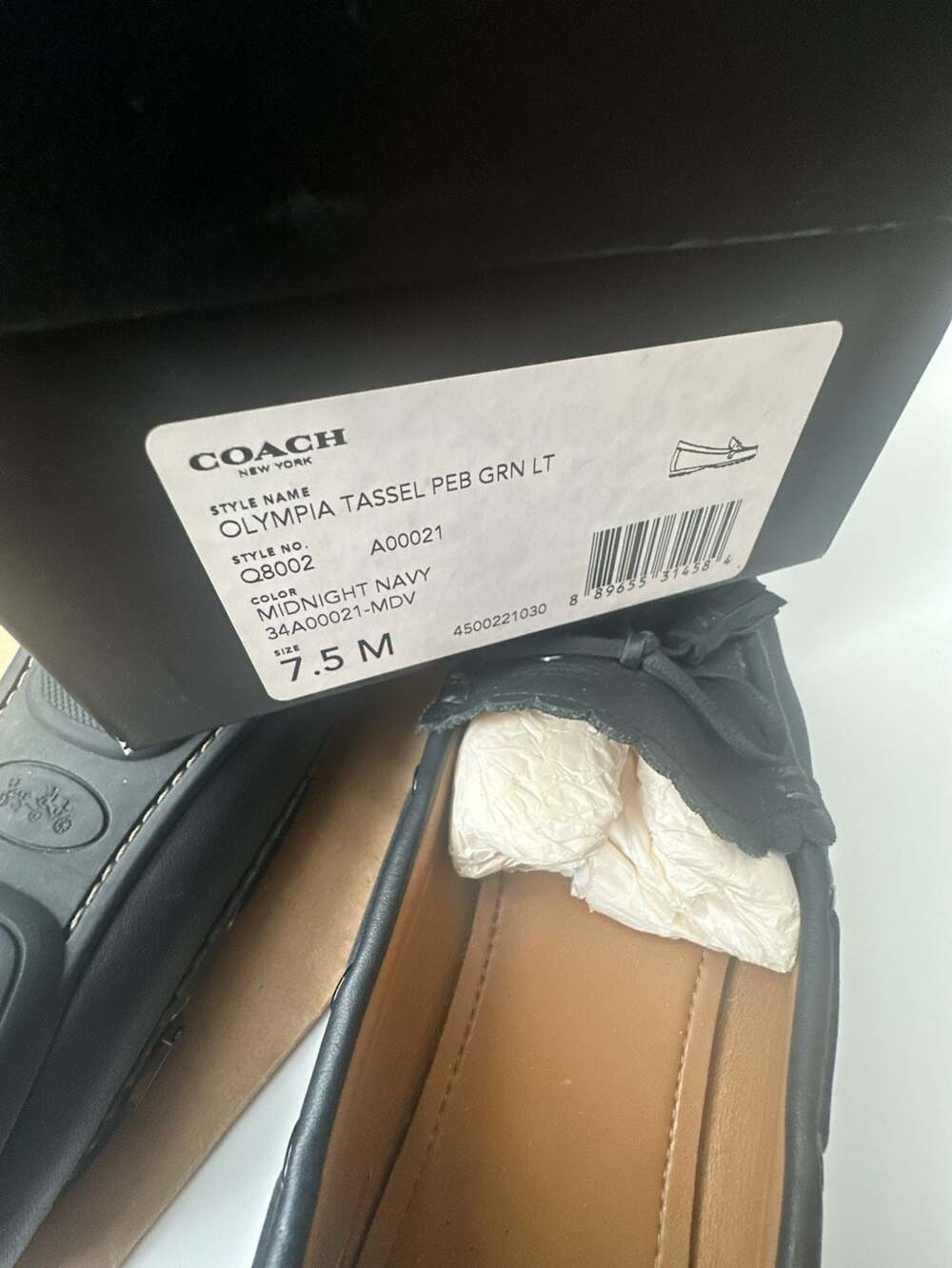 COACH Olympia Tassel Pebbled Leather Driving Loafers in Midnight Navy - Picture 5 of 5